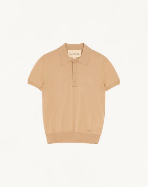 Valentino - Vロゴ エンブロイダリー ウール ポロシャツ - ベージュ - メンズ - ニット